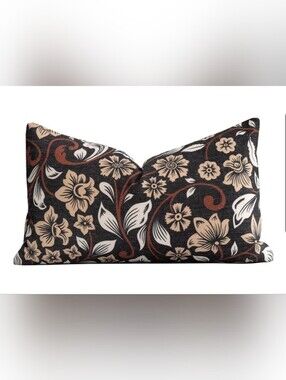 Lumbar Floral Accent Pillow Cover in Black, Tan & White 12x20